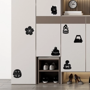 Black acrylic 3D Japanese wall stickers with Maneki Neko and Fuji Mountain motifs