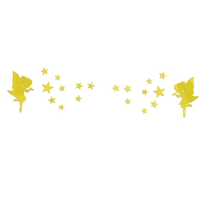 Vue détaillée des stickers muraux miroirs en acrylique jaune avec fées et étoiles