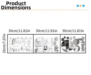 Detailed size guide for acrylic mirror bathroom wall stickers with wash and brush text