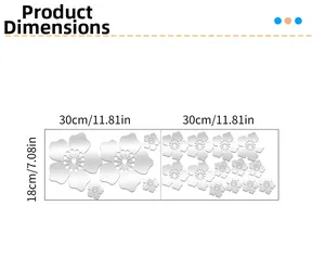 Detailed size chart for 3D acrylic flower mirror wall stickers with dimensions 30x18cm