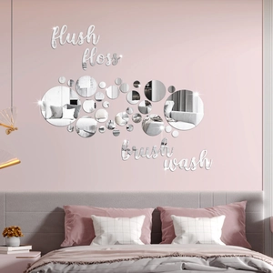 Modern acrylic mirror wall decals set with Flush Floss Brush Wash typography for home decor