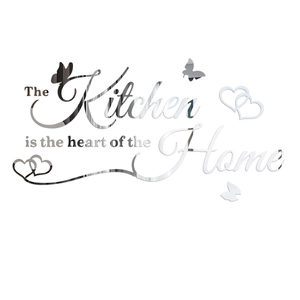 Mirror acrylic wall sticker with The Kitchen is the Heart of the Home text and butterfly decor