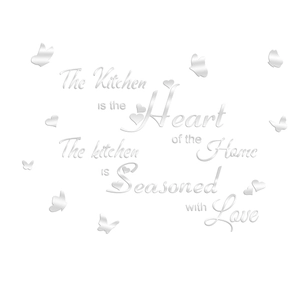 Detailed macro view of silver mirror acrylic wall stickers with inspirational quote
