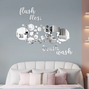 Acrylic mirror wall stickers with flush floss brush wash words in creative circular set