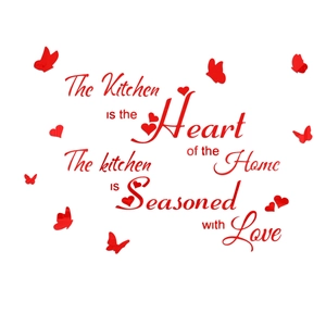 3D red acrylic mirror wall sticker with The Kitchen is the Heart of the Home art text