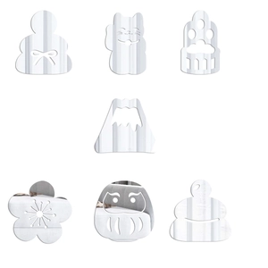 Detailed view of 3D acrylic mirror wall stickers featuring Japanese lucky cat and Fuji mountain