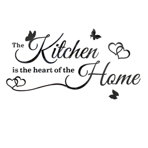 Macro shot of 3D acrylic kitchen wall decal featuring heart and butterfly accents