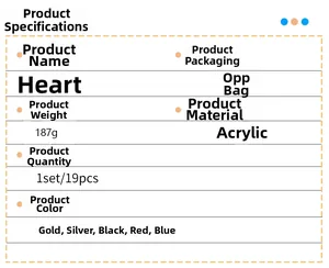 Detailed specifications chart for 19pcs heart-shaped acrylic mirror wall stickers
