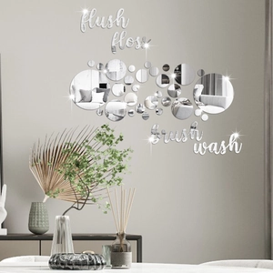 Detail of silver acrylic mirror wall stickers with flush floss brush wash words