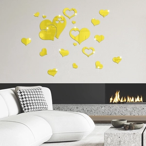 Modern gold acrylic heart mirror wall stickers set for living room home decor