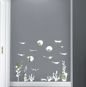 Detailed mirror effect of sea fish acrylic wall stickers on a minimalist grey background