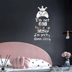 Modern Gamer Gamepad Crown Mirror Acrylic Wall Sticker Gaming Room Decor Motivational Quote Mirror Effect Wall Decal Bedroom Living Room Decoration