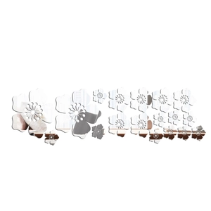 Detail of 3D acrylic flower mirror wall stickers showing reflective surface and floral shapes