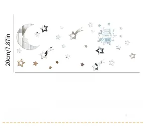 Dettaglio dimensioni del set di adesivi murali in acrilico a specchio con luna e stelle