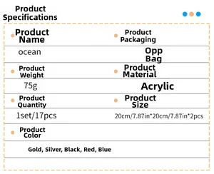 Detailed specifications for ocean acrylic wall stickers showing weight, material and size