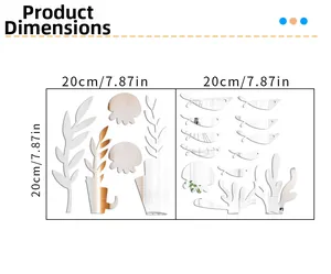 Detailed size chart for 3D acrylic mirror fish wall stickers with underwater theme