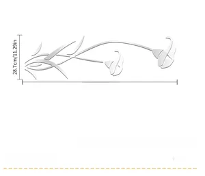 Detailed dimension guide for silver acrylic flower wall decal measuring 97.8cm by 28.7cm
