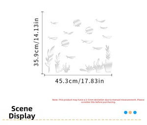 Detailed size chart showing dimensions for acrylic ocean fish mirror wall stickers
