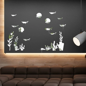 Ocean World 3D Acrylic Mirror Wall Sticker Marine Animal Fish Jellyfish Coral Seaweed Decal Home Living Room Decoration
