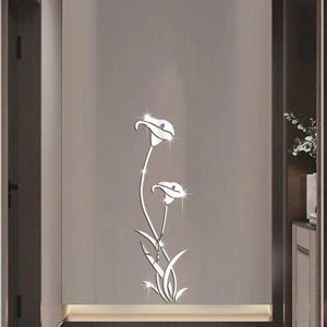 Detailed mirror-finish silver acrylic Calla Lily wall sticker for hallway decoration