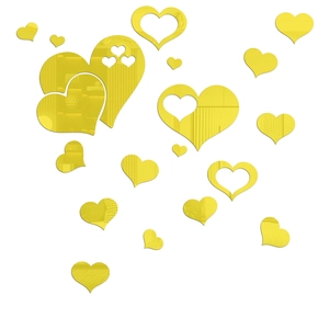 Detailed view of creative heart shaped mirror wall stickers in shiny gold finish