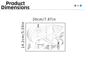 Detailed size chart for leaf mirror wall stickers measuring 20cm by 14.2cm for wall decor