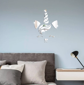 Detailed close-up of 3D acrylic mirror unicorn wall stickers for kids' room decor