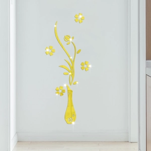Adesivo murale specchio 3D acrilico con vaso di fiori per decorazione di interni