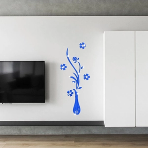 Adesivo da parete 3D in acrilico blu reale con vaso e fiori per decorazione casa