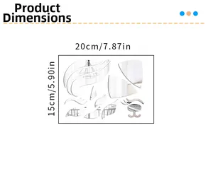 Detailed size chart for 3D acrylic mirror wall stickers with eyelash and geometric patterns