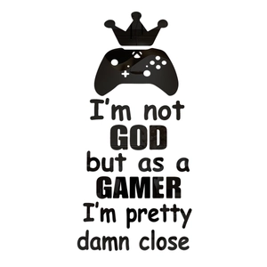 Detail of gamer wall decal featuring a black mirror crown controller and creative typography
