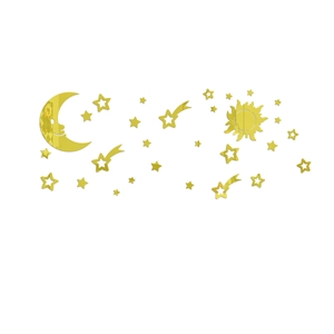Adesivi da parete in specchio acrilico dorato con luna, sole e stelle decorative