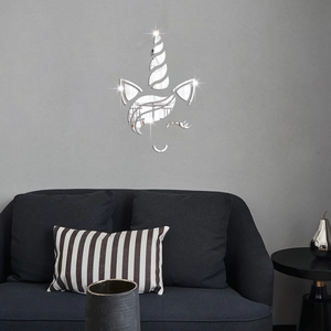 Close-up of modern acrylic unicorn mirror wall sticker for children's bedroom decor