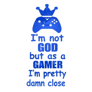 Blue mirror acrylic wall decal featuring crown gamepad and gamer quote slogan