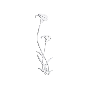 Detail of silver mirrored acrylic wall sticker with elegant calla lily floral design