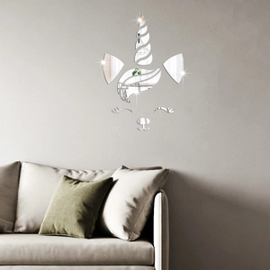 Modern 3D acrylic mirror unicorn wall stickers with reflective surface for home decor