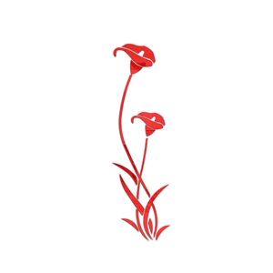 Detail of red acrylic flower wall sticker with Calla Lily 3D texture and glossy finish