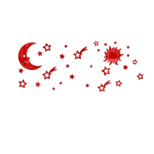 Adesivi murali a specchio in acrilico rosso con luna e stelle effetto lucido