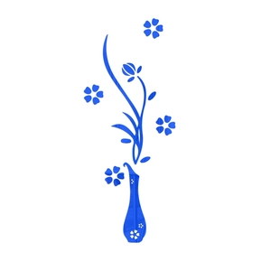 Dettaglio dell'adesivo murale 3D in acrilico blu effetto specchio con motivo di un vaso