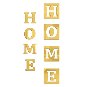 Detail of 3D gold mirror acrylic HOME wall stickers in hollow and solid letter styles