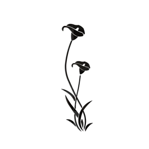 Close-up of black acrylic calla lily wall sticker with glossy mirror finish