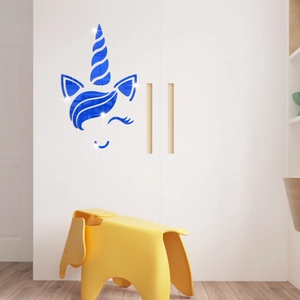 Unicorn blue mirror acrylic wall decals on white wardrobe for nursery room decor