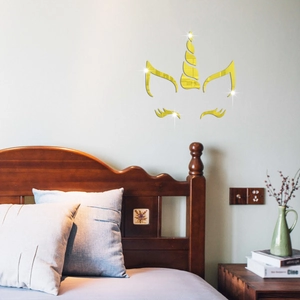 Golden 3D acrylic unicorn mirror wall decals for cozy girl's bedroom decor