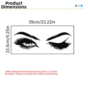 Detailed dimension drawing of minimalist eye wall decal measuring 59cm by 23.5cm