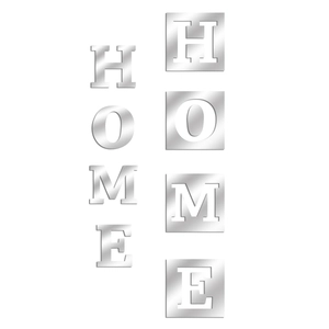 Modern silver acrylic HOME letter wall stickers with brushed metal mirror finish effect
