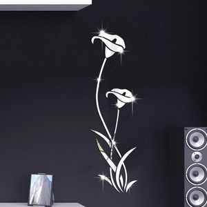 3D acrylic mirror wall sticker featuring elegant calla lily design for living room decor