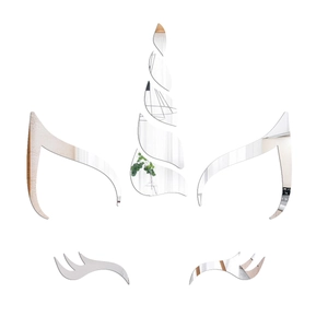 Detailed components of a unicorn mirror wall sticker set with horn and ears for kids room
