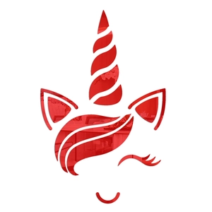 Cute red acrylic mirror unicorn wall sticker decoration for kids room and bedroom walls