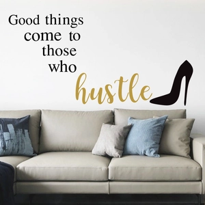 Inspirational English wall sticker with Good Things quote and high heel silhouette for decor