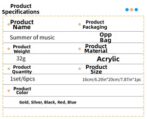 Detailed technical specifications for acrylic guitar wall stickers in five colors